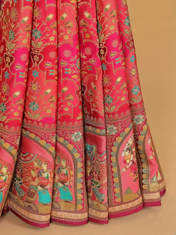 Red silk saree with zari weaving