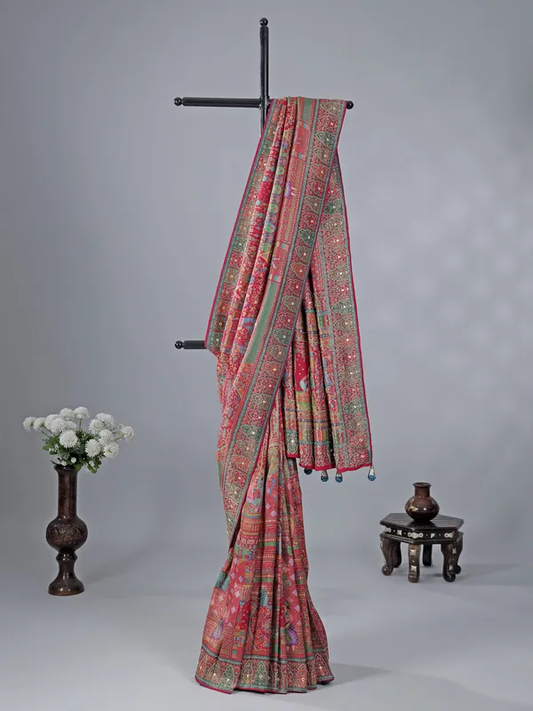 Red silk saree with zari work for wedding wear