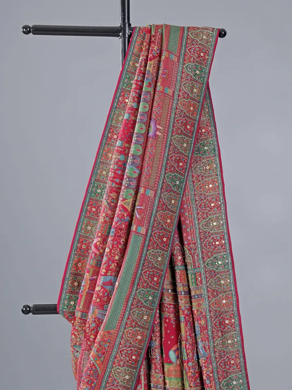 Red silk saree with zari work for wedding wear