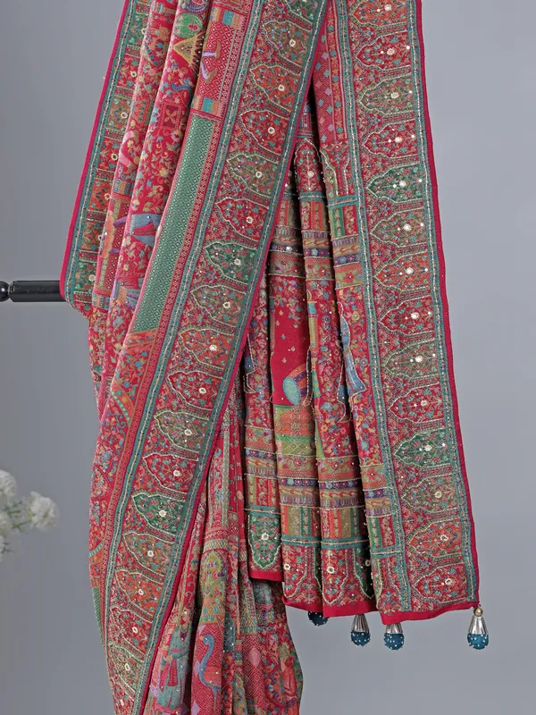 Red silk saree with zari work for wedding wear