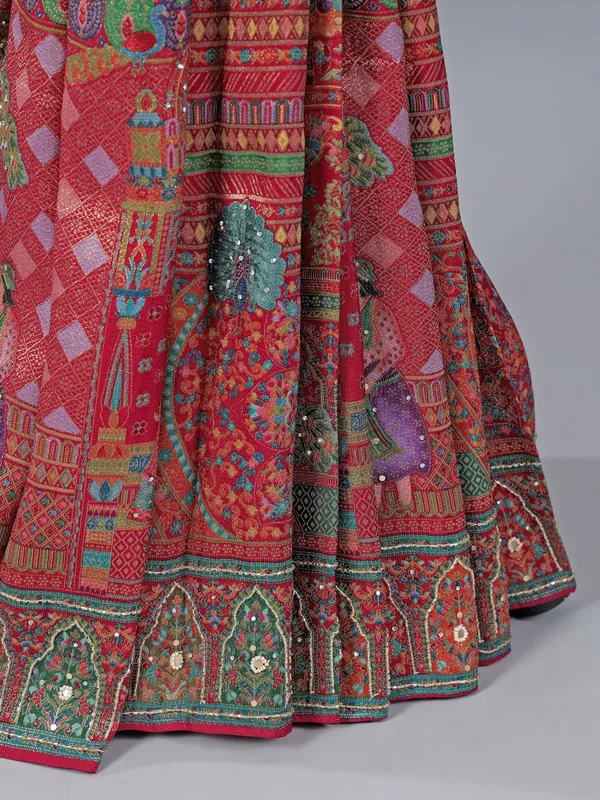 Red silk saree with zari work for wedding wear