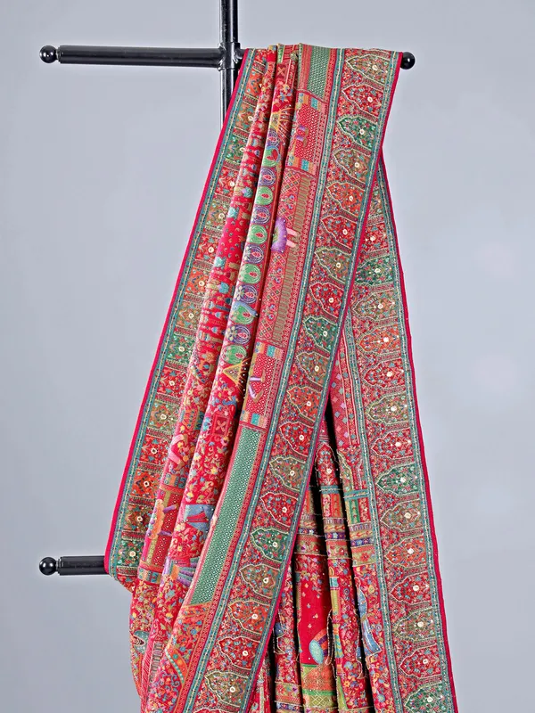 Red silk saree with zari work for wedding wear