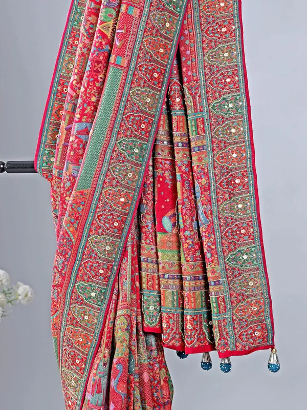Red silk saree with zari work for wedding wear