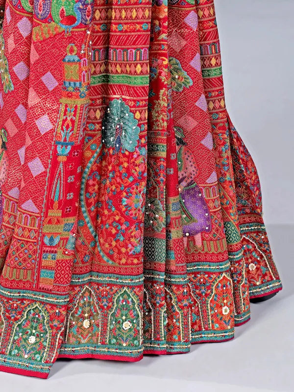 Red silk saree with zari work for wedding wear