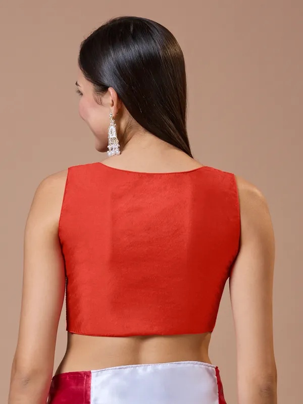 Red silk sleeveless comfort fit ready made blouse
