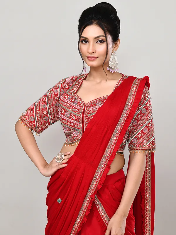 Red silk sweetheart designer lehenga choli