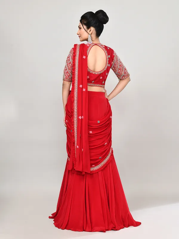 Red silk sweetheart designer lehenga choli