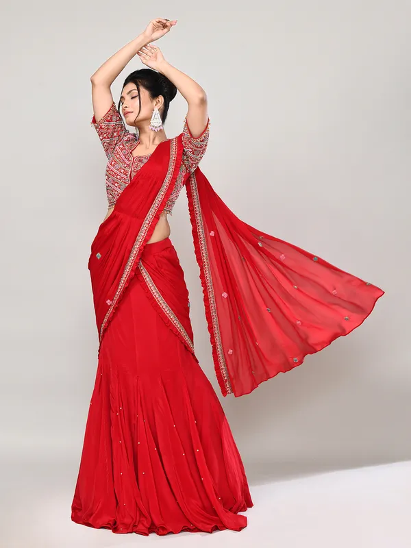Red silk sweetheart designer lehenga choli