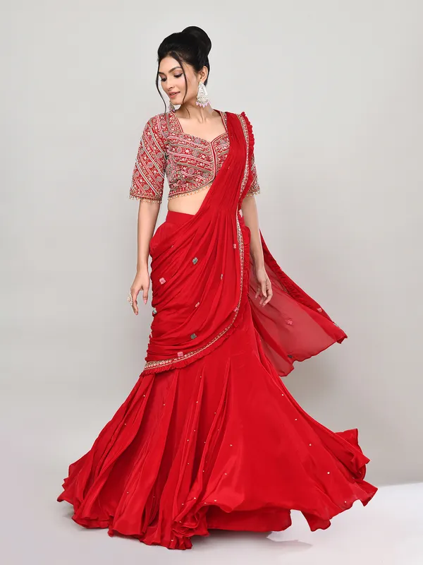 Red silk sweetheart designer lehenga choli