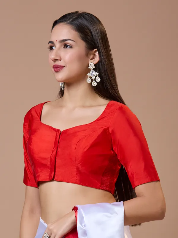 Red silk sweetheart neck comfort fit ready made blouse