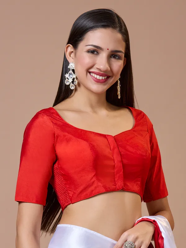 Red silk sweetheart neck comfort fit ready made blouse