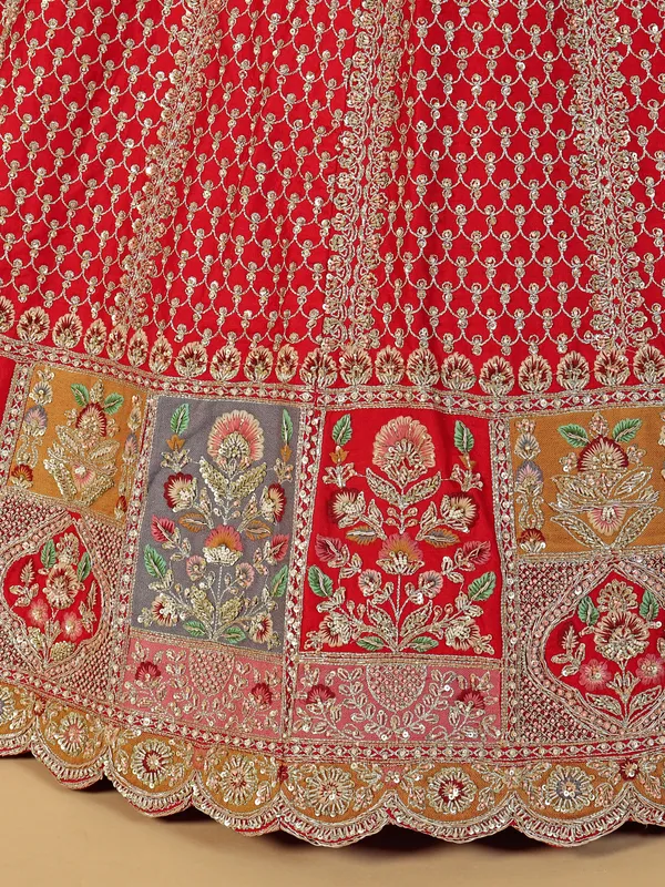 Red silk unstitched lehenga choli with dupatta