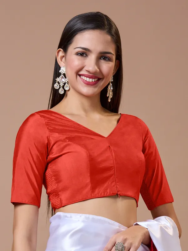 Red silk V neck comfort fit ready made blouse