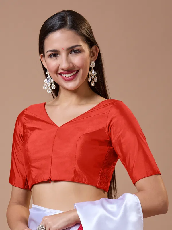 Red silk V neck comfort fit ready made blouse