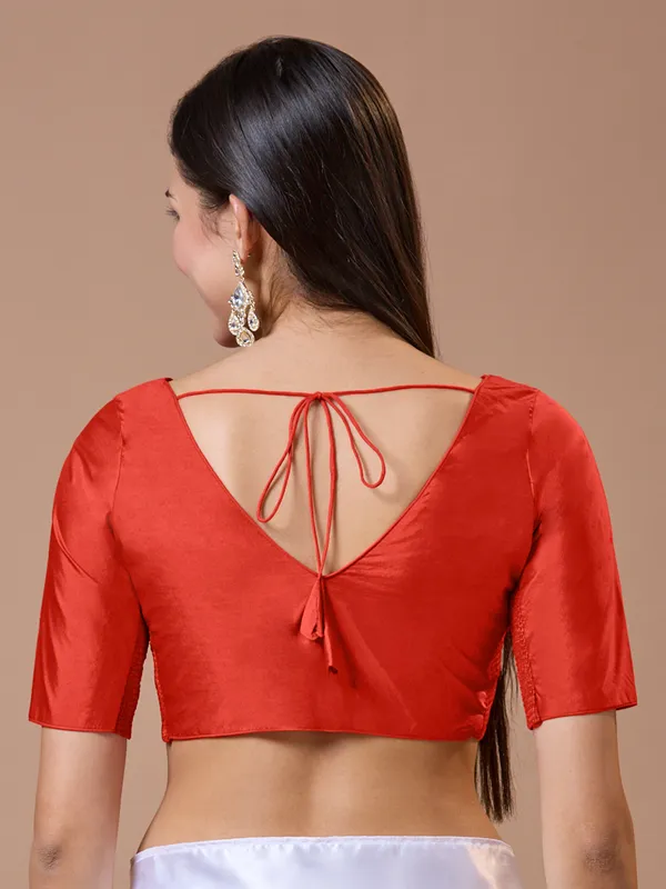 Red silk V neck comfort fit ready made blouse