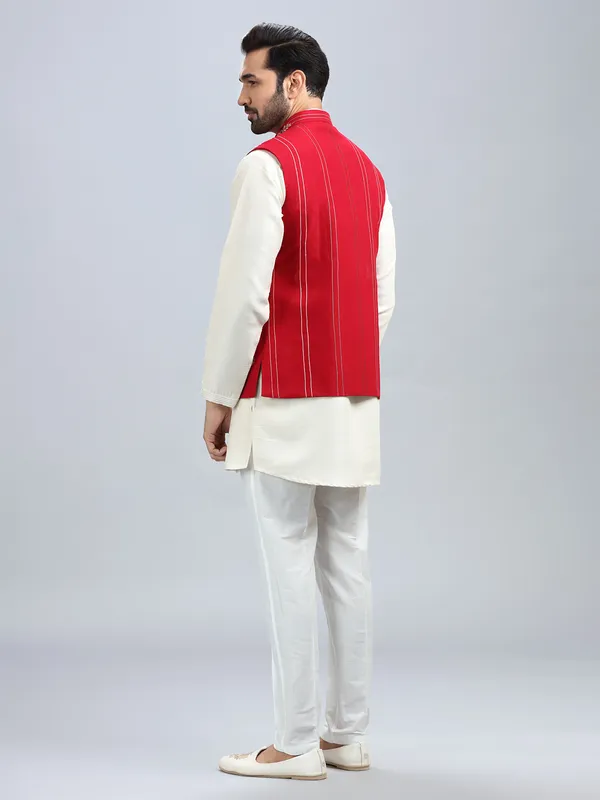Red silk wedding style waistcoat set for men