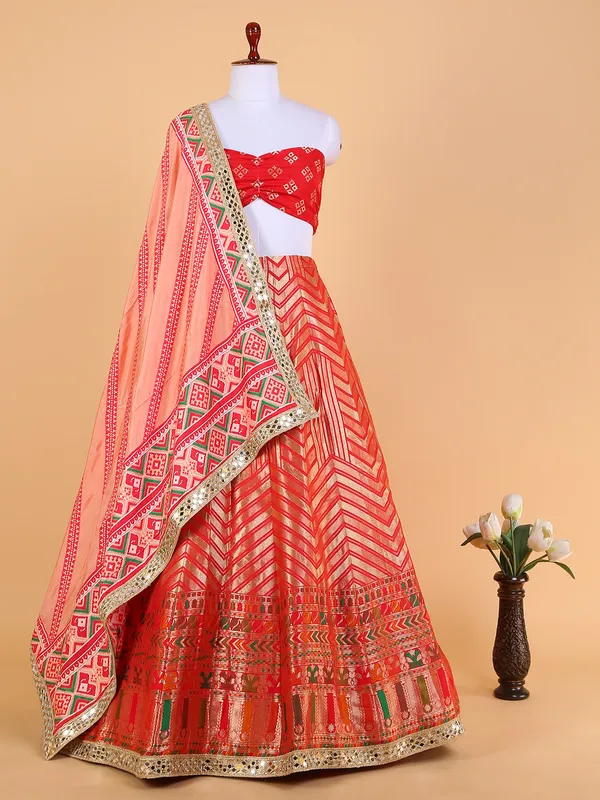 Red silk wedding unstitched lehenga choli