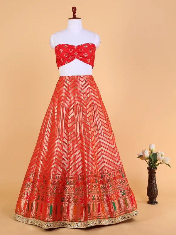 Red silk wedding unstitched lehenga choli