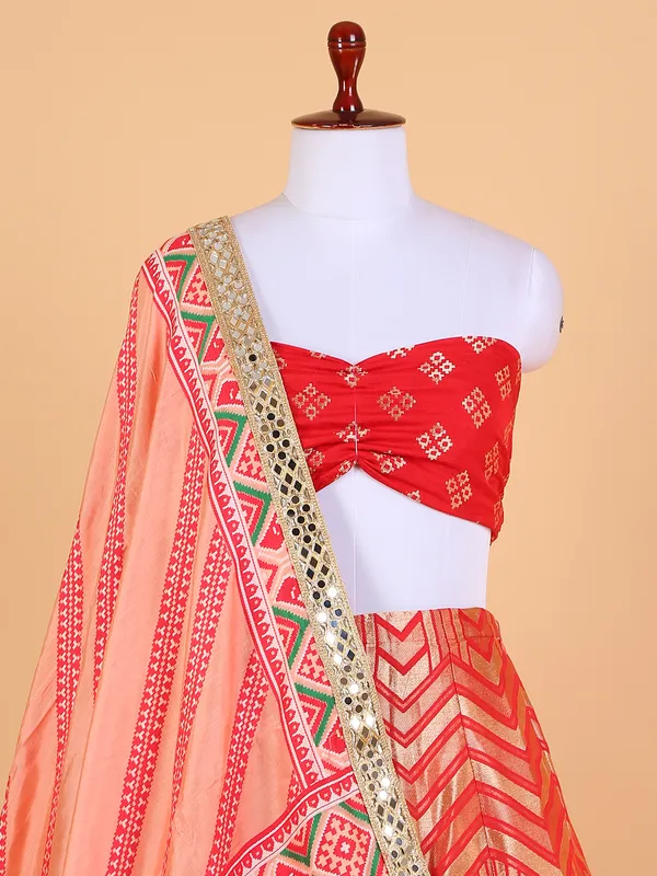 Red silk wedding unstitched lehenga choli
