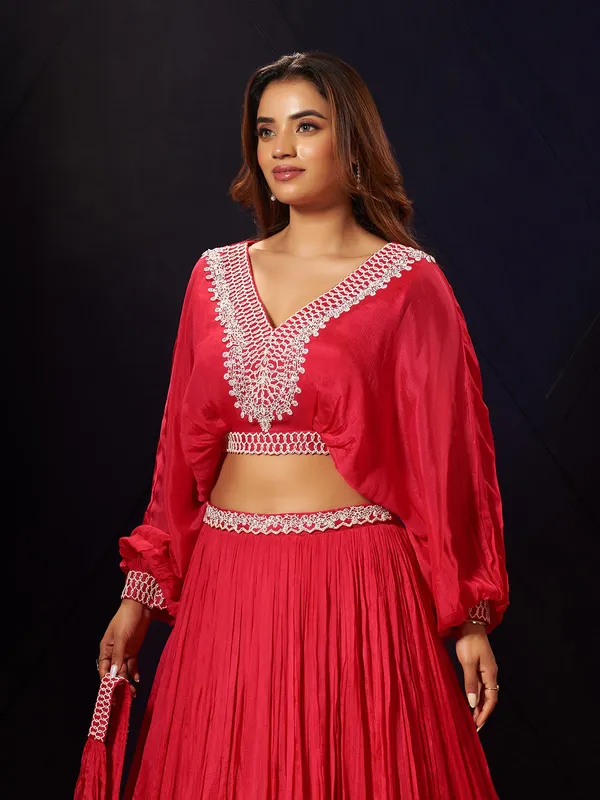 Red silk wedding wear lehenga choli with cutdana work