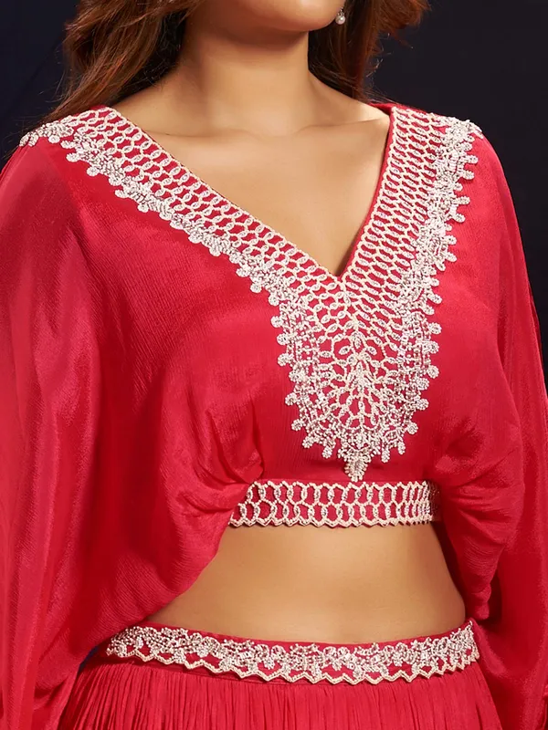 Red silk wedding wear lehenga choli with cutdana work