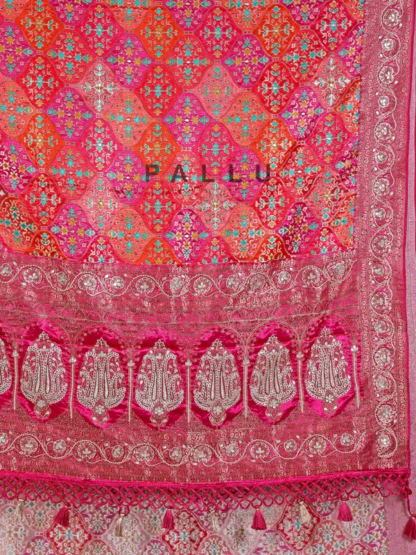 Red silk wedding wear saree with colorful motif