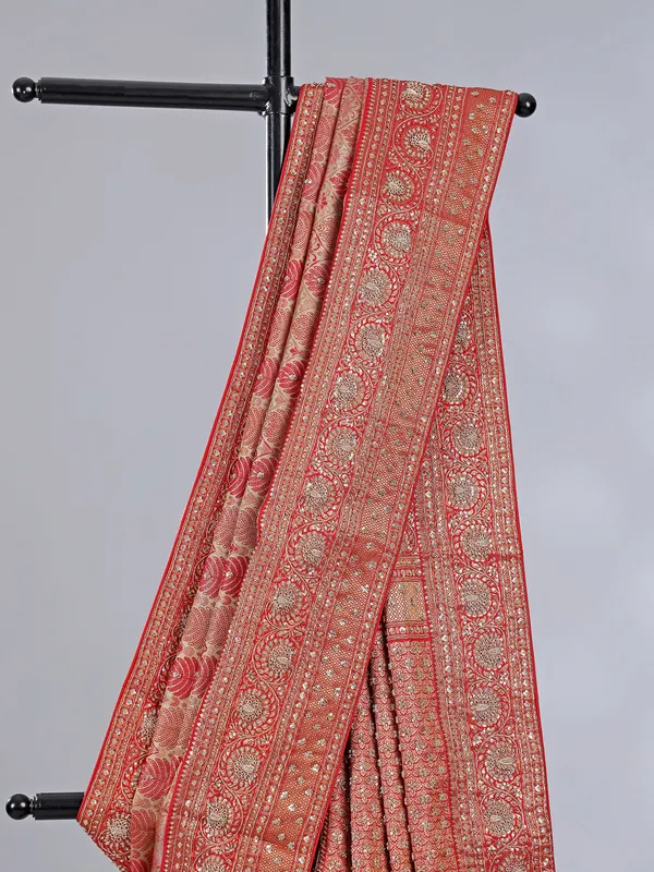 Red silk wedding wear saree with zari weaving