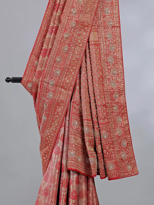 Red silk wedding wear saree with zari weaving