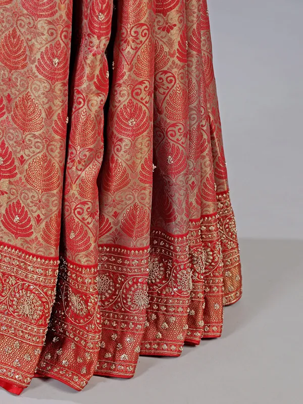Red silk wedding wear saree with zari weaving
