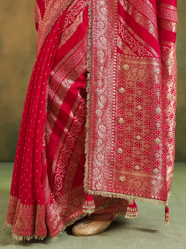 Red silk wedding wear saree with zari work