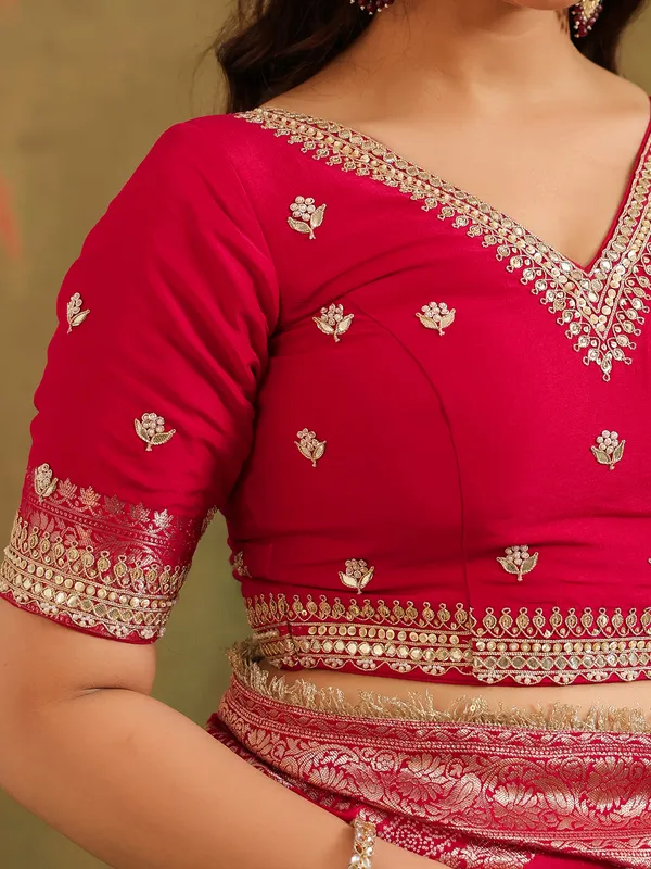 Red silk wedding wear saree with zari work