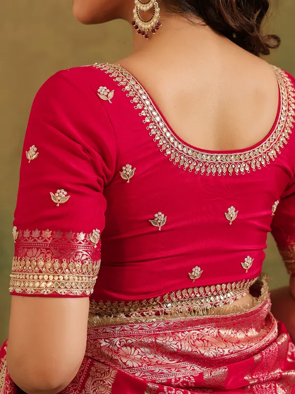 Red silk wedding wear saree with zari work