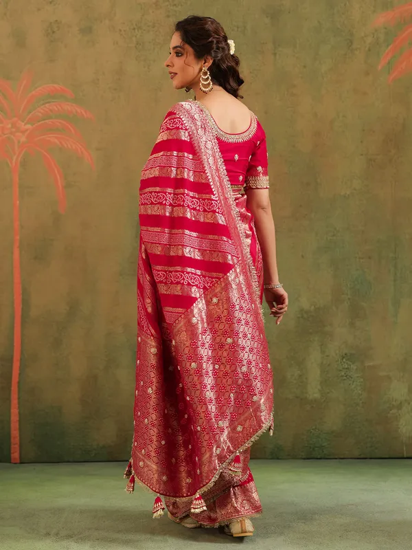 Red silk wedding wear saree with zari work