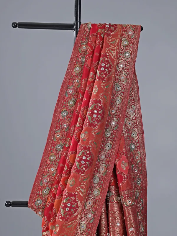 Red silk zari weaving saree for wedding look