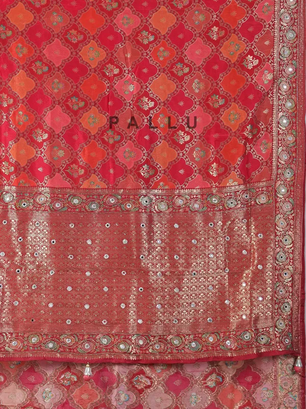 Red silk zari weaving saree for wedding look