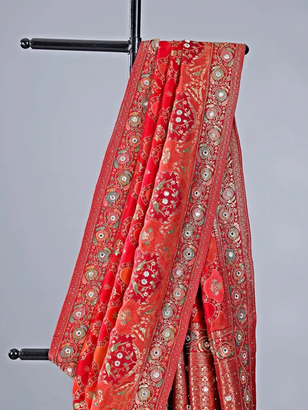 Red silk zari weaving saree for wedding look