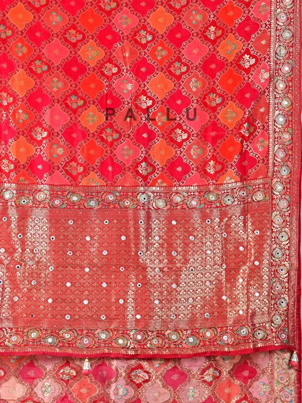 Red silk zari weaving saree for wedding look