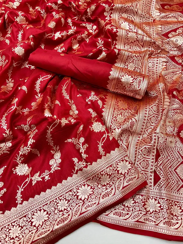 Red silk zari work saree