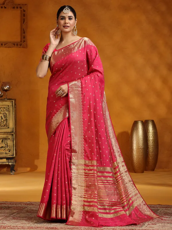 Red silk zari worked saree