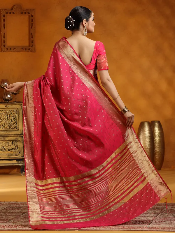 Red silk zari worked saree