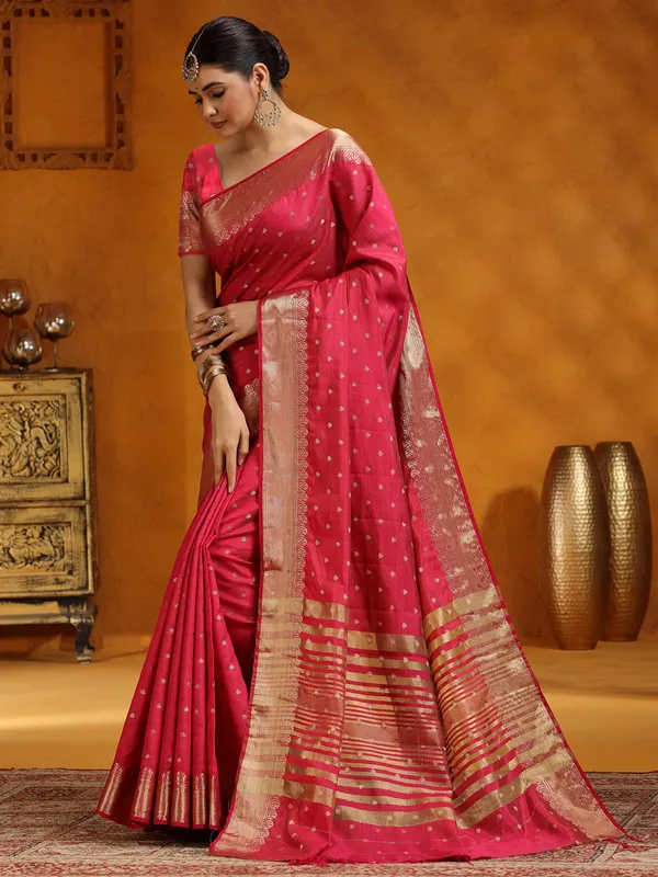 Red silk zari worked saree