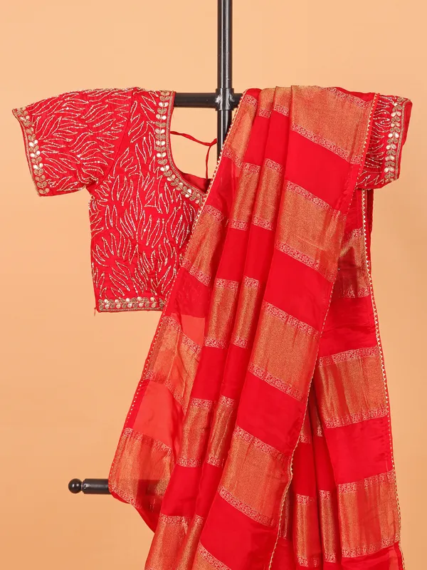 Red soft organza saree for women