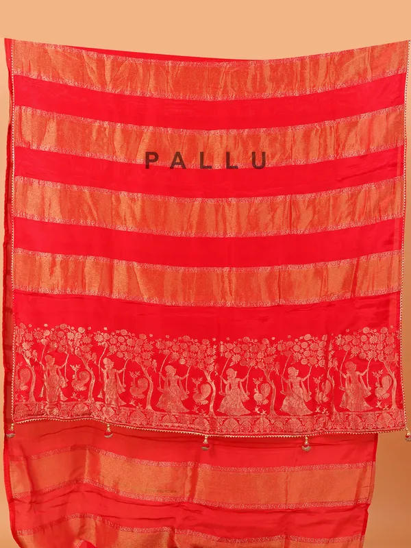 Red soft organza saree for women