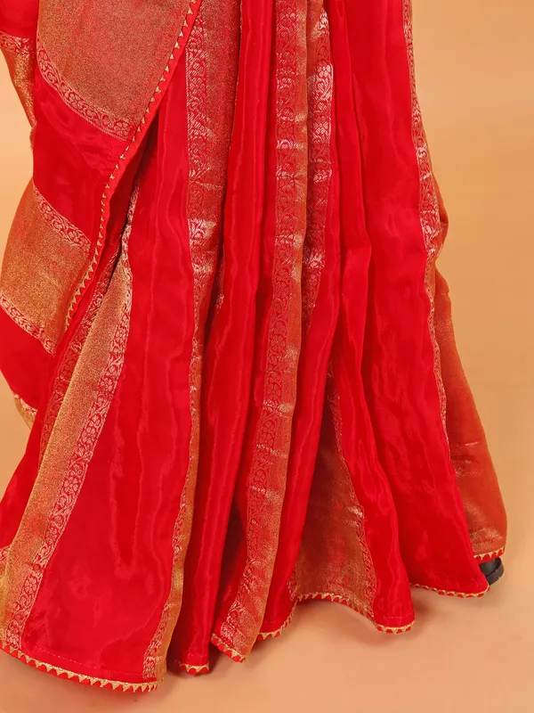 Red soft organza saree for women