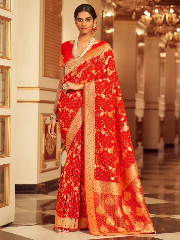 Red soft silk saree with jacquard border