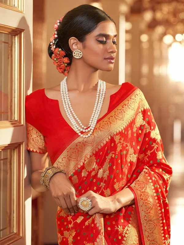 Red soft silk saree with jacquard border