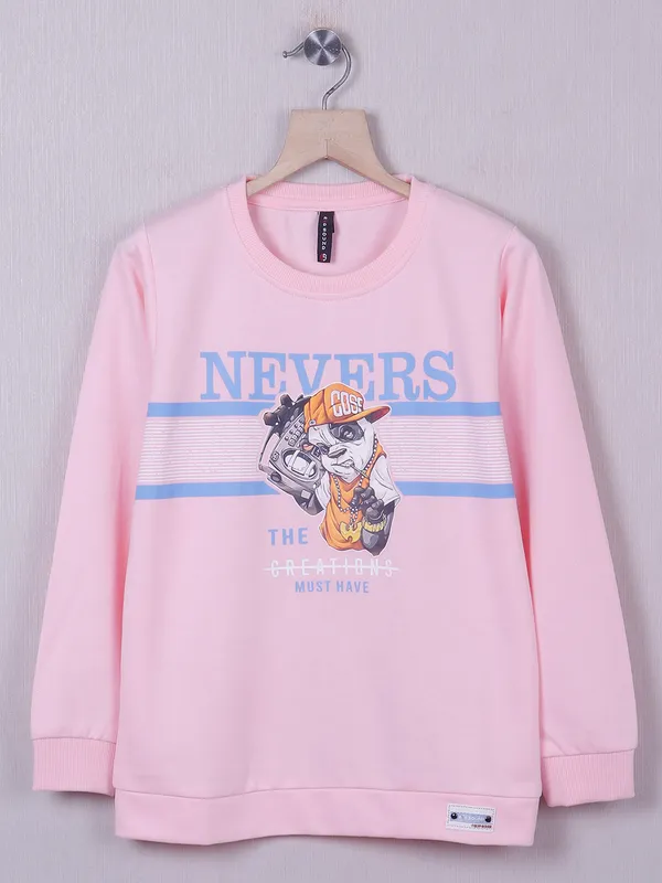Red Sound casual light pink printed boys t shirt