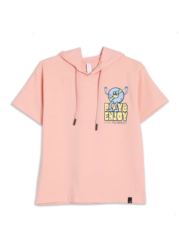 Red Sound cotton peach hooded t shirt