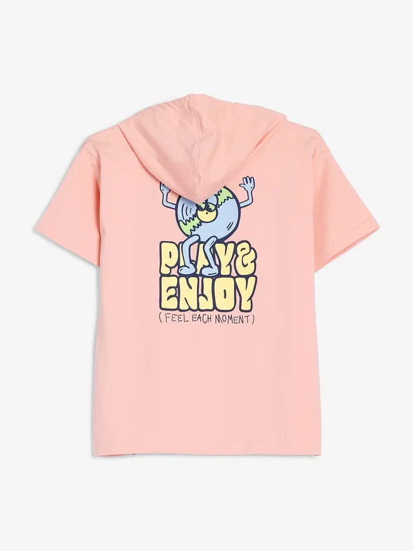 Red Sound cotton peach hooded t shirt