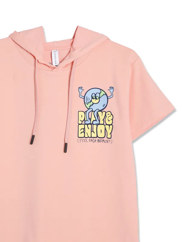Red Sound cotton peach hooded t shirt